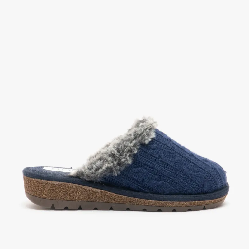 HOS Comfort MEGAN Womens Wool Mule Slippers Blue sold by House of Slippers