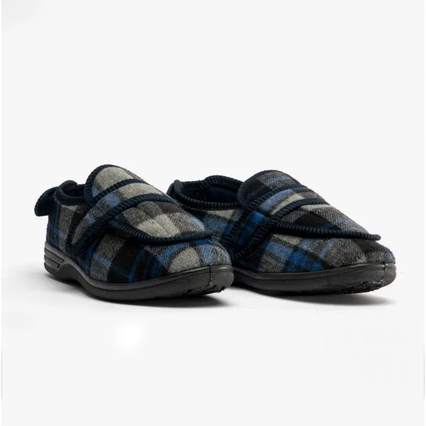 Jo & Joe BUXTON Mens Touch Fasten Slippers Navy/Grey sold by House of Slippers product image thumbnail 3