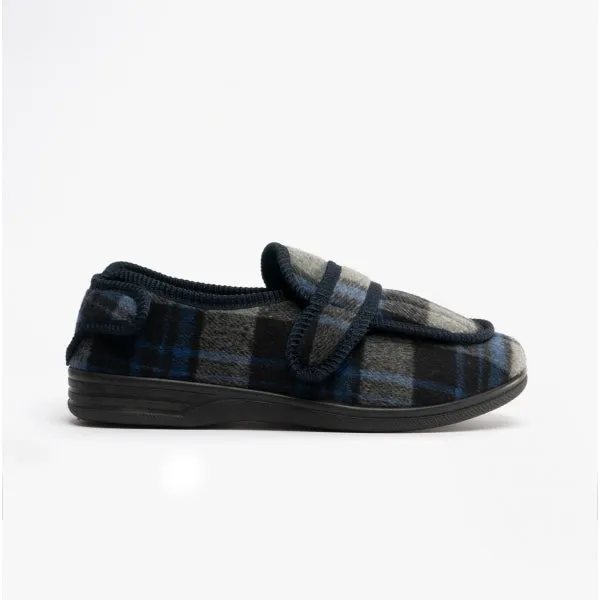 Jo & Joe BUXTON Mens Touch Fasten Slippers Navy/Grey sold by House of Slippers