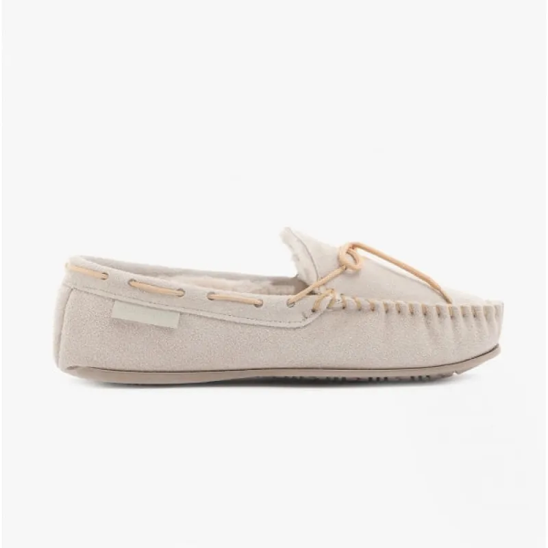 Hush Puppies ALLIE Womens Suede Moccasin Slippers Beige sold by House of Slippers
