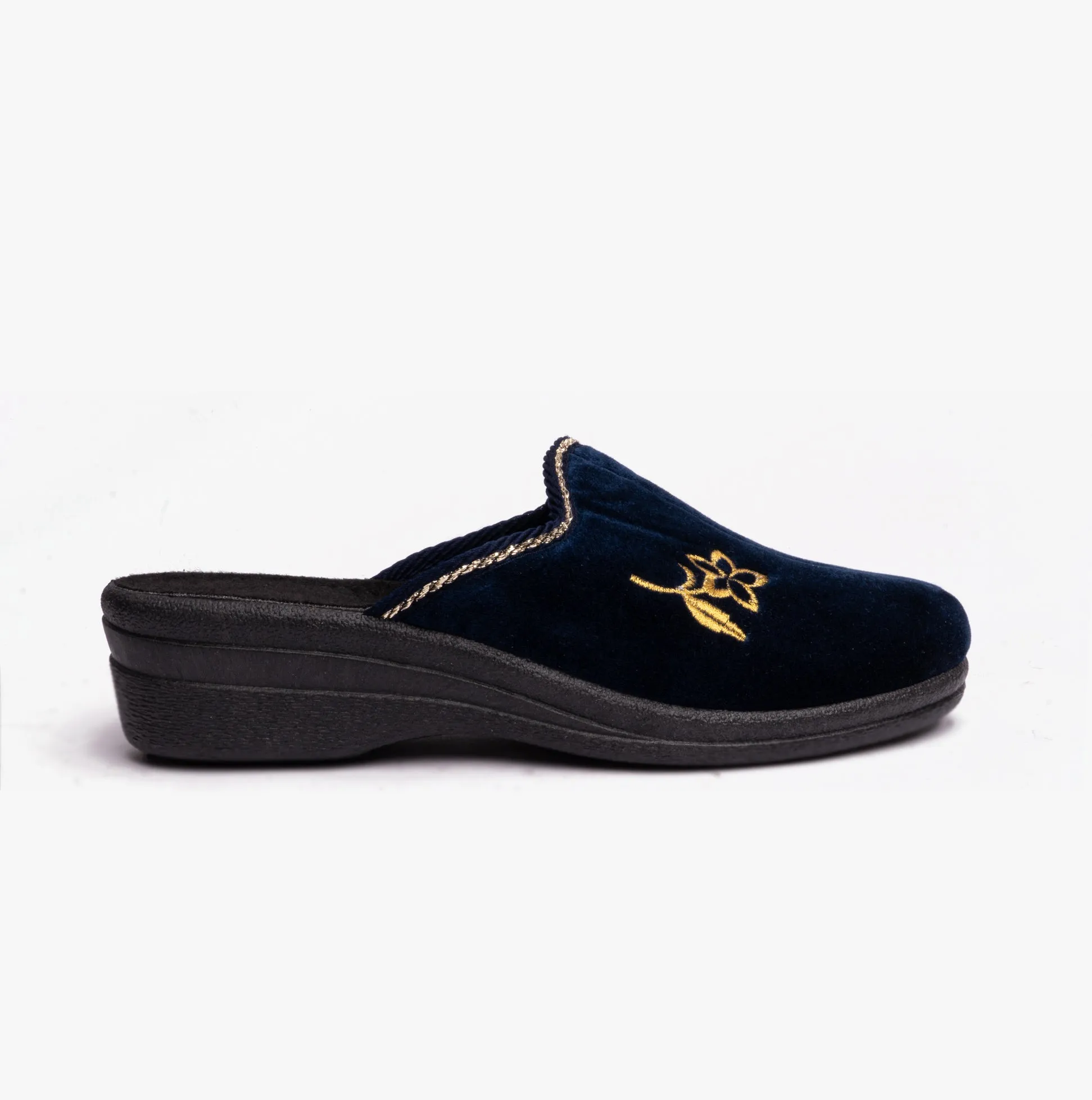 Jo & Joe HELEN Womens Wedge Heel Mule Slippers Navy sold by House of Slippers