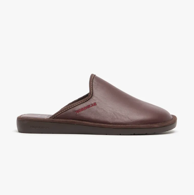 136 (DUBLIN) Mens Leather Mule Slippers Bordeaux sold by House of Slippers
