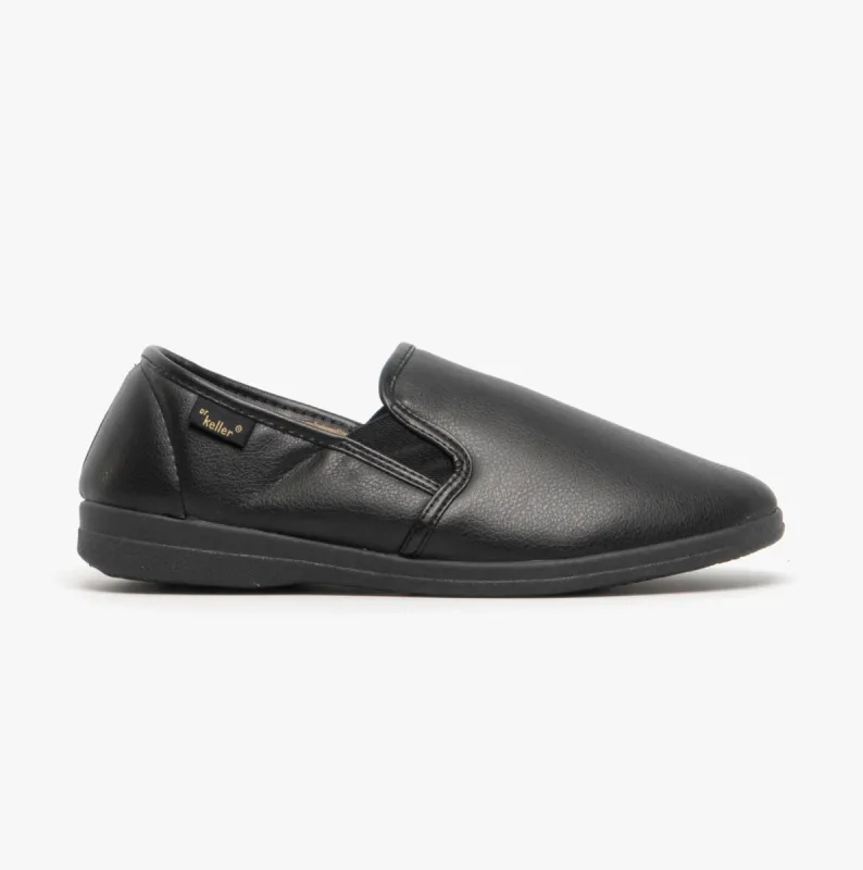 Dr Keller CHRISTOF Mens Faux Leather Wide Fit Full Slippers Black sold by House of Slippers