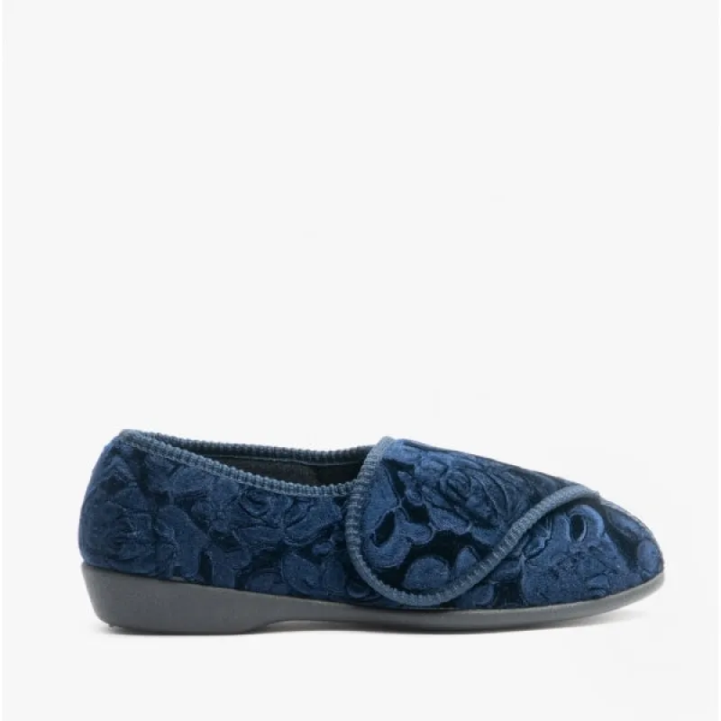 Jo & Joe DOREEN Womens Touch Fasten Slippers Navy sold by House of Slippers