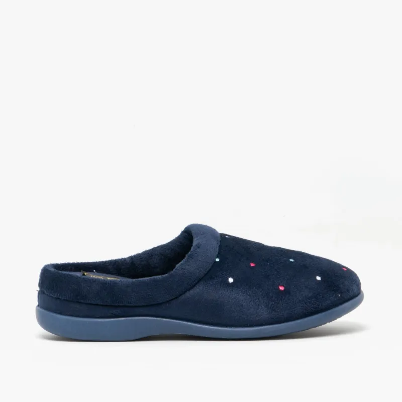 Sleepers CHARLEY Womens Mule Slippers Navy Blue made by House of Slippers