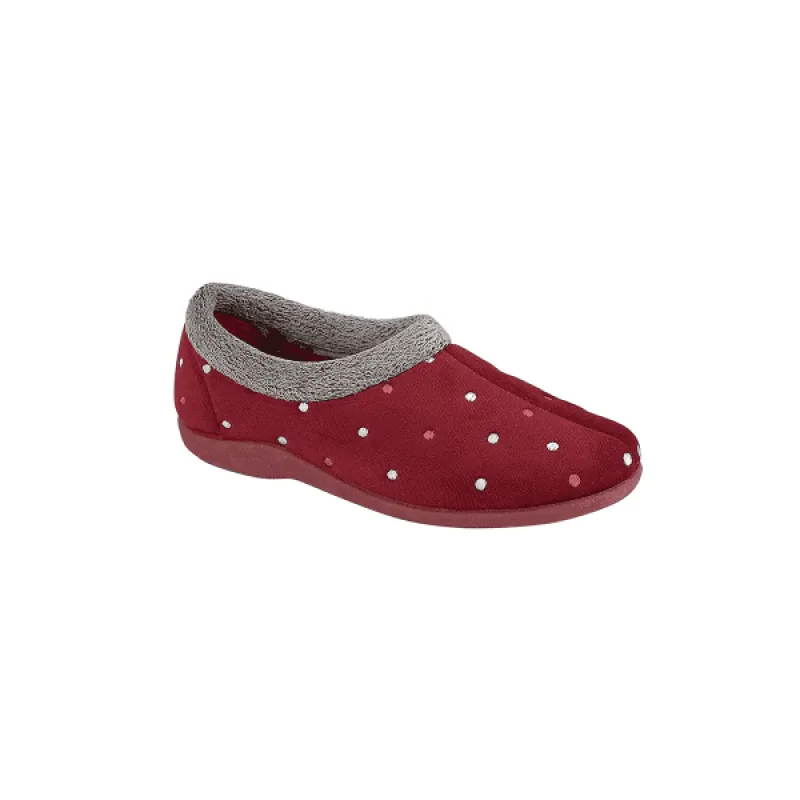 Sleepers SOPHIE Womens Textile Polka Dot Full Slippers Burgundy made by Sleepers