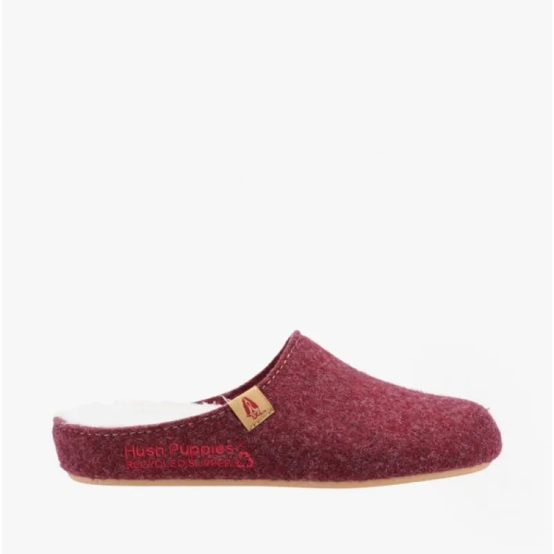 Hush Puppies THE GOOD SLIPPER Womens Recycled Mule Slippers Dark Red sold by House of Slippers