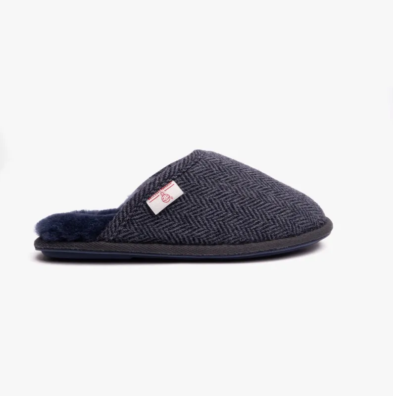 Bedroom Athletics WILLIAM Mens Mule Slippers Navy Herringbone sold by House of Slippers