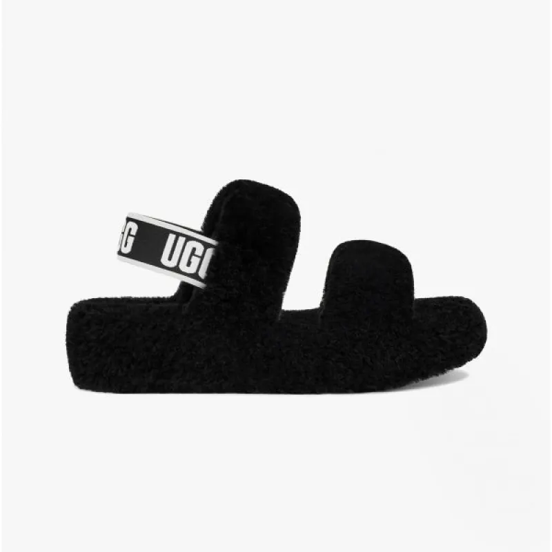 OH YEAH Ladies Sheepskin Slingback Slippers Black sold by House of Slippers