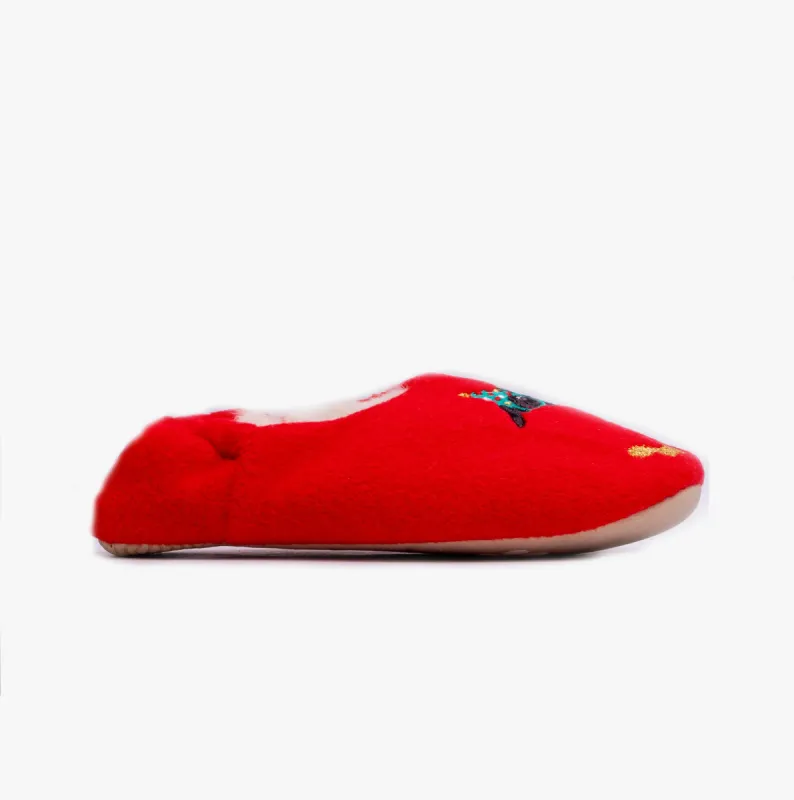 Joules SLIPPET Girls Textile Mule Slippers Christmas Dog made by Joules