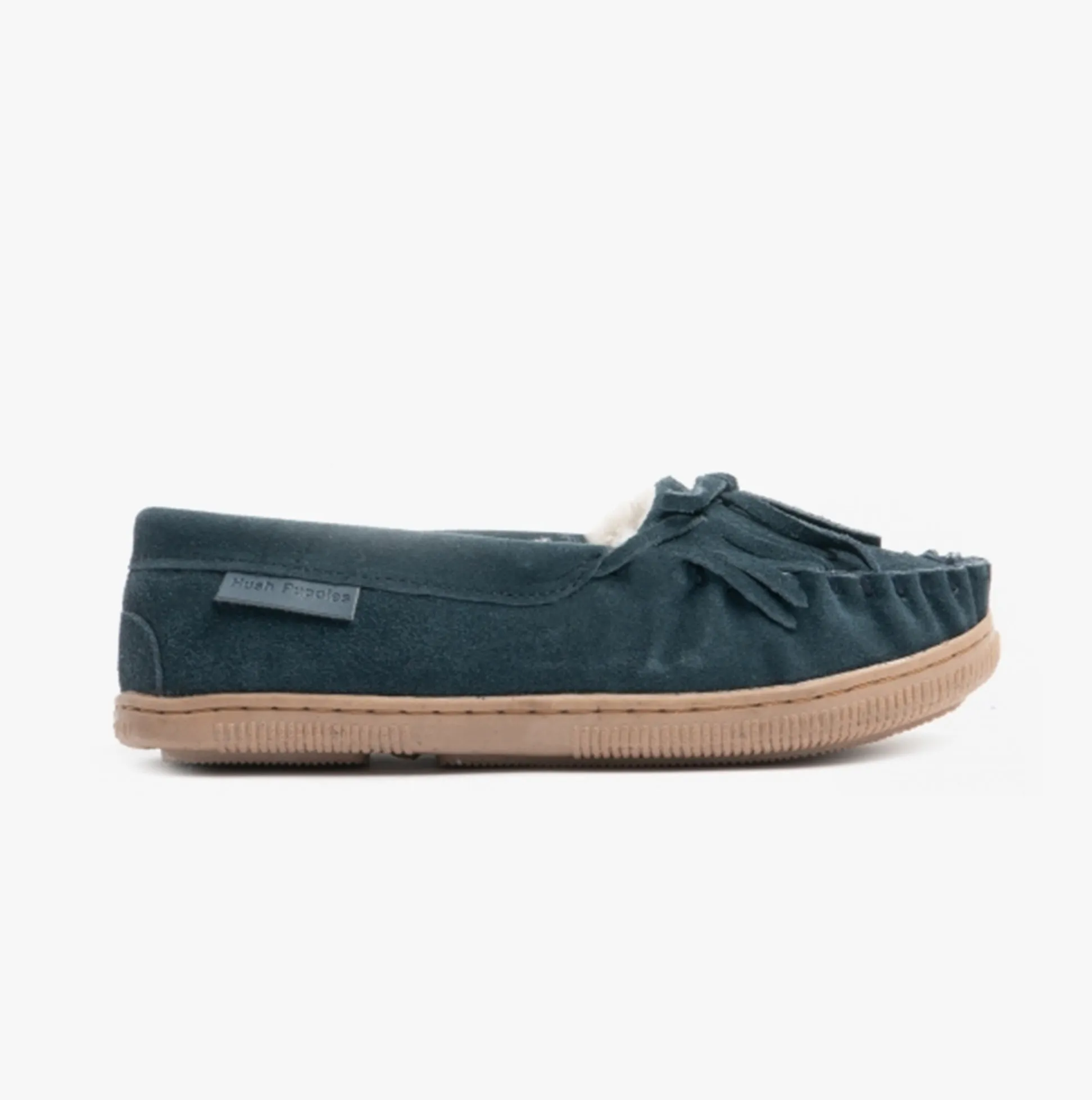 Hush Puppies ADDY Womens Suede Moccasin Slippers Navy sold by House of Slippers