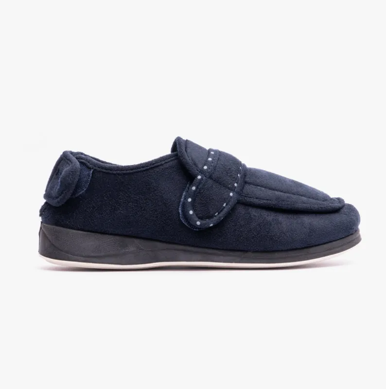 Padders ENFOLD Womens (2E Fit) Touch Fasten Full Slippers Navy sold by House of Slippers