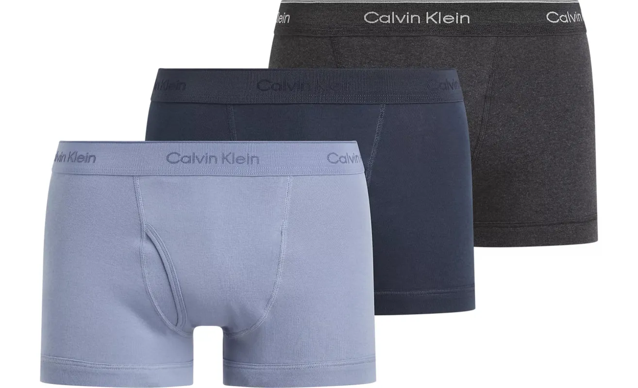 Calvin Klein COTTON CLASSICS Mens 3 Pack Trunks Multicoloured sold by House of Slippers