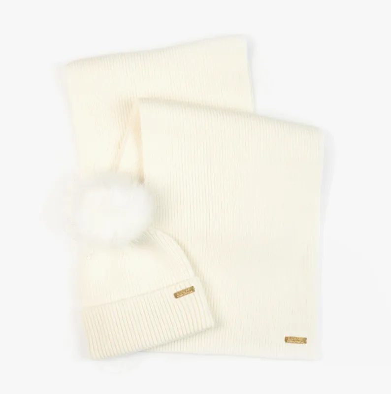 Barbour MALLORY BEANIE & SCARF Womens Gift Set Optic White sold by House of Slippers