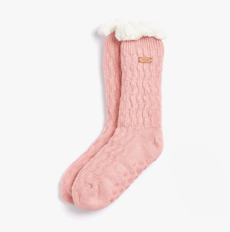 Barbour CABLE KNIT LOUNGE Socks Womens Socks Dusty Pink made by House of Slippers