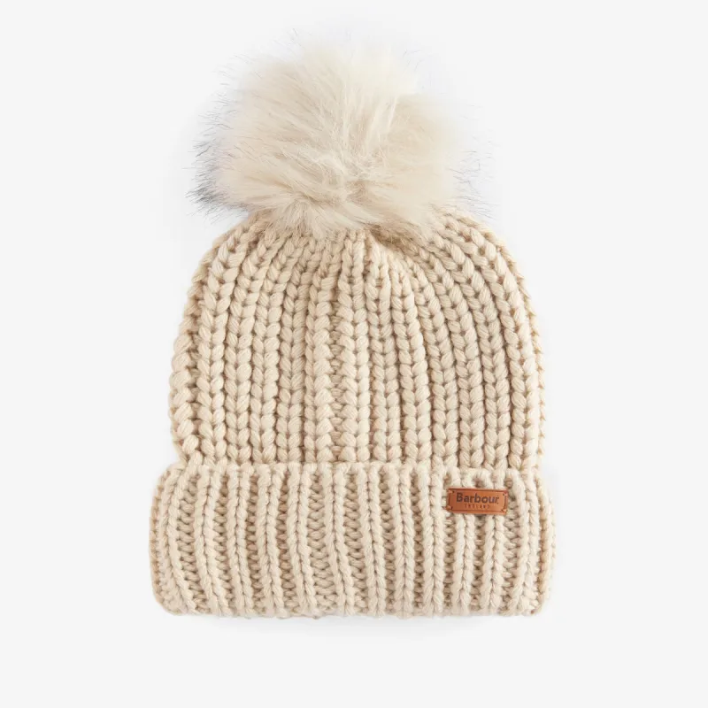Barbour SALTBURN Womens Pom-Pom Beanie Pearl sold by House of Slippers
