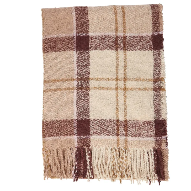 TARTAN BOUCLE Scarf Womens Muted Cabernet sold by House of Slippers