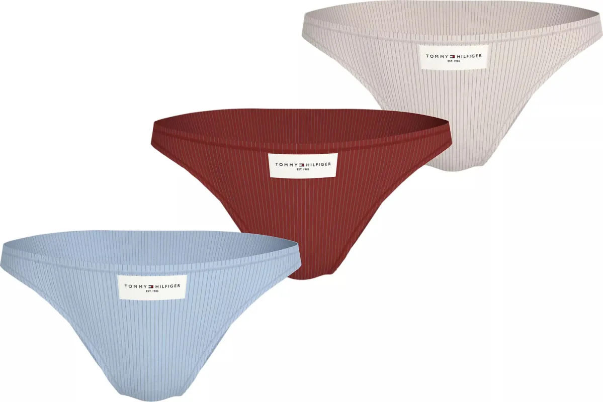 Tommy Hilfiger ESTABLISHED Womens 3 Pack Ribbed Bikinis Multicoloured sold by House of Slippers