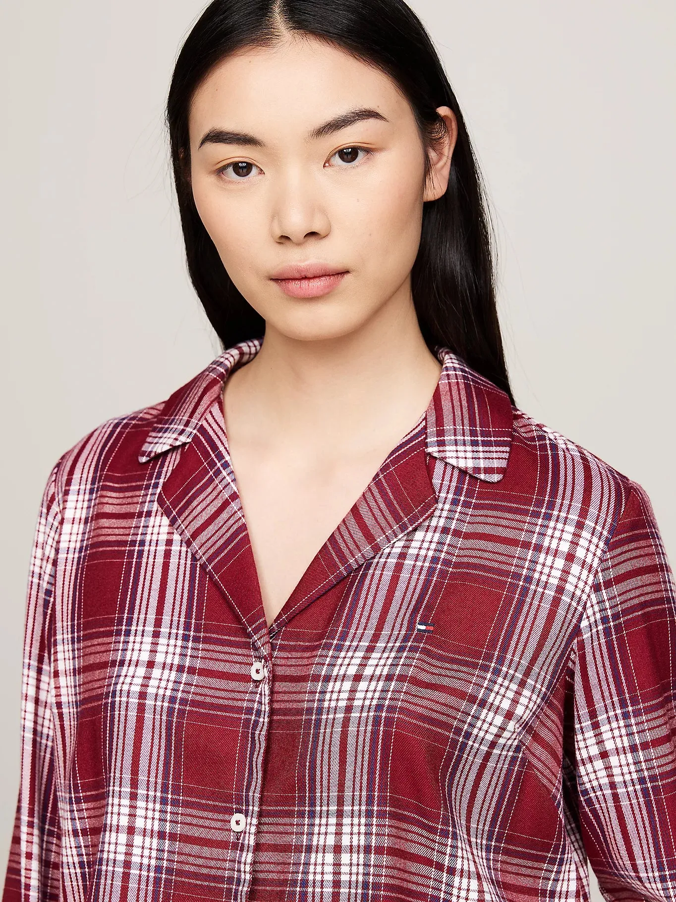 Tommy Hilfiger ORIGINAL Womens Pyjama Set Plaid Check Deep Rouge sold by House of Slippers product image thumbnail 3