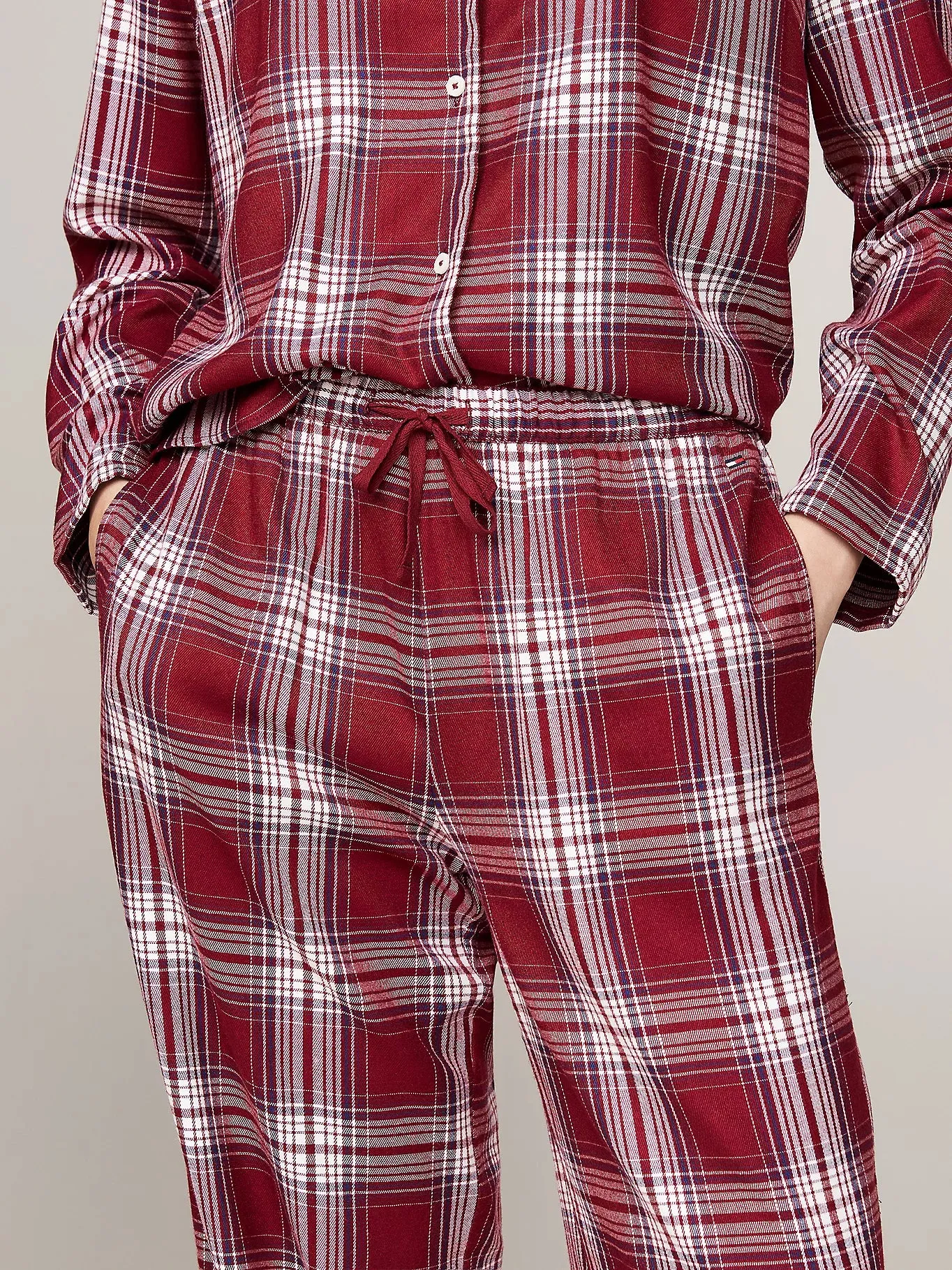 Tommy Hilfiger ORIGINAL Womens Pyjama Set Plaid Check Deep Rouge sold by House of Slippers product image thumbnail 4