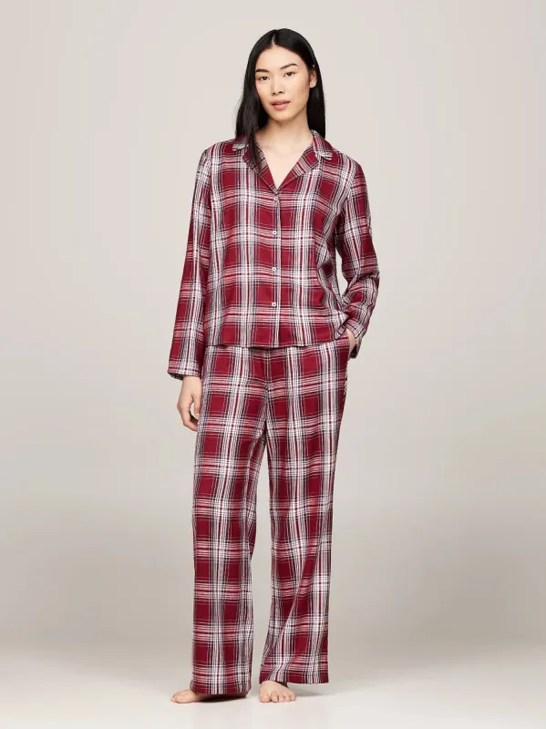 Tommy Hilfiger ORIGINAL Womens Pyjama Set Plaid Check Deep Rouge sold by House of Slippers