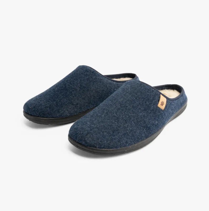 Padders FELIX Mens Mule Slippers Blue Felt made by House of Slippers