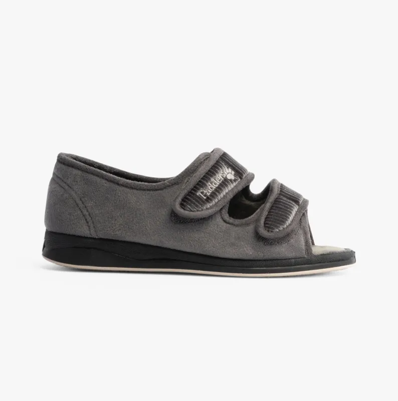 Padders LYDIA X Womens (6E Fit) Touch Fasten Slippers Grey sold by House of Slippers