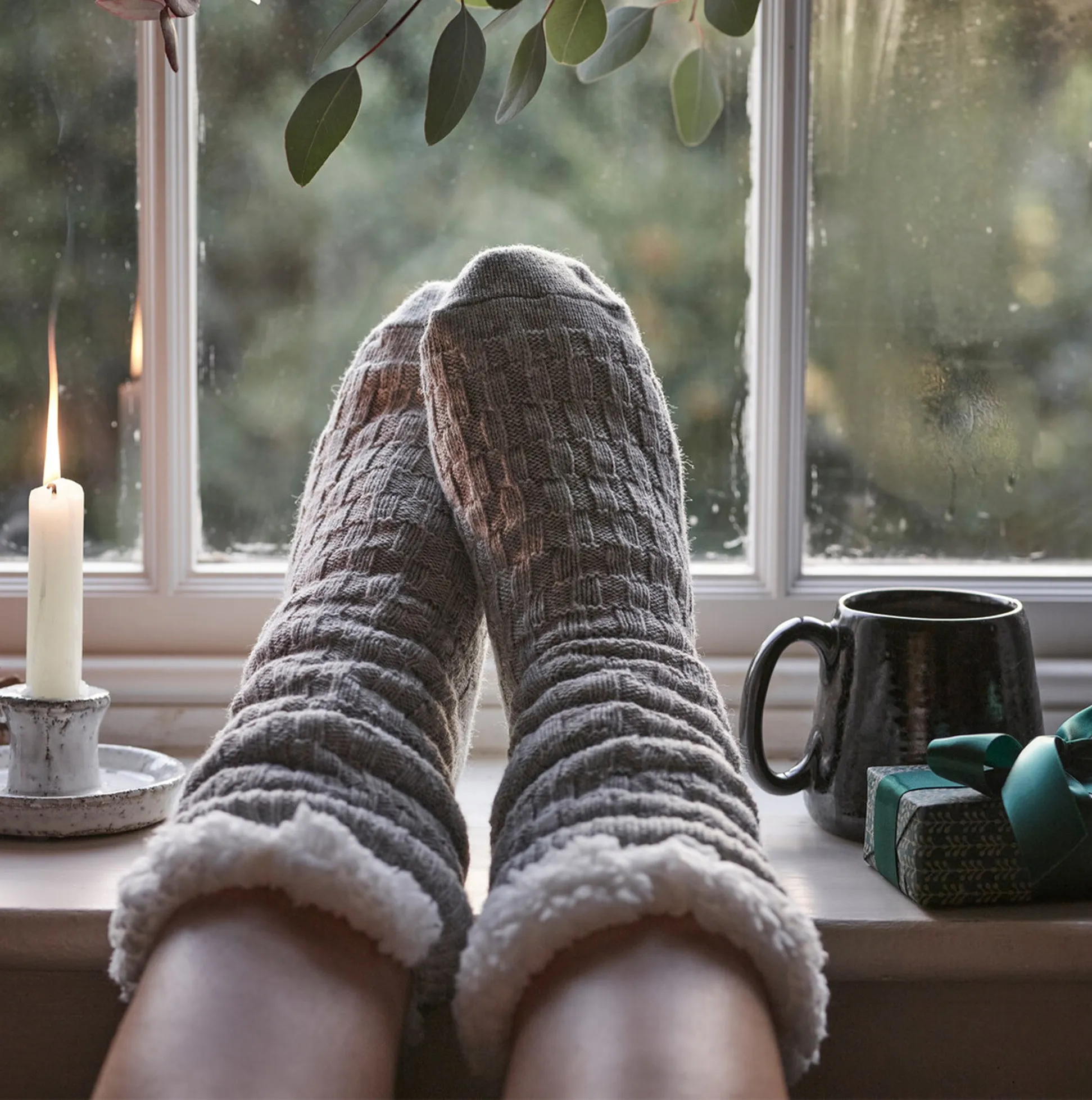 Barbour CABLE KNIT LOUNGE Socks Womens Light Grey Marl sold by House of Slippers product image thumbnail 2