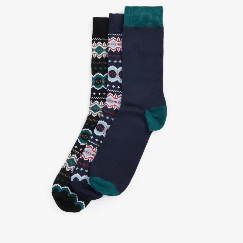 Barbour FAIR ISLE SOCK Mens Gift Box Blue Granite/Green Loch sold by House of Slippers