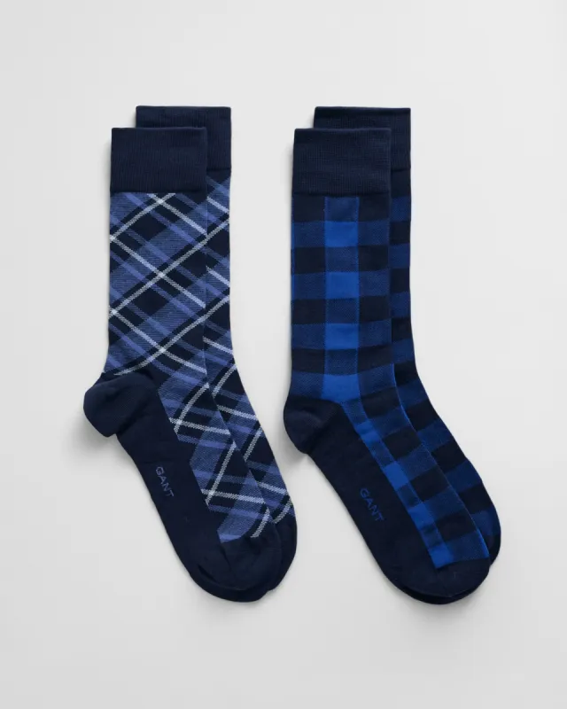 GANT CHECK SOCKS 2-Pack GIFT BOX Mens Evening Blue sold by House of Slippers