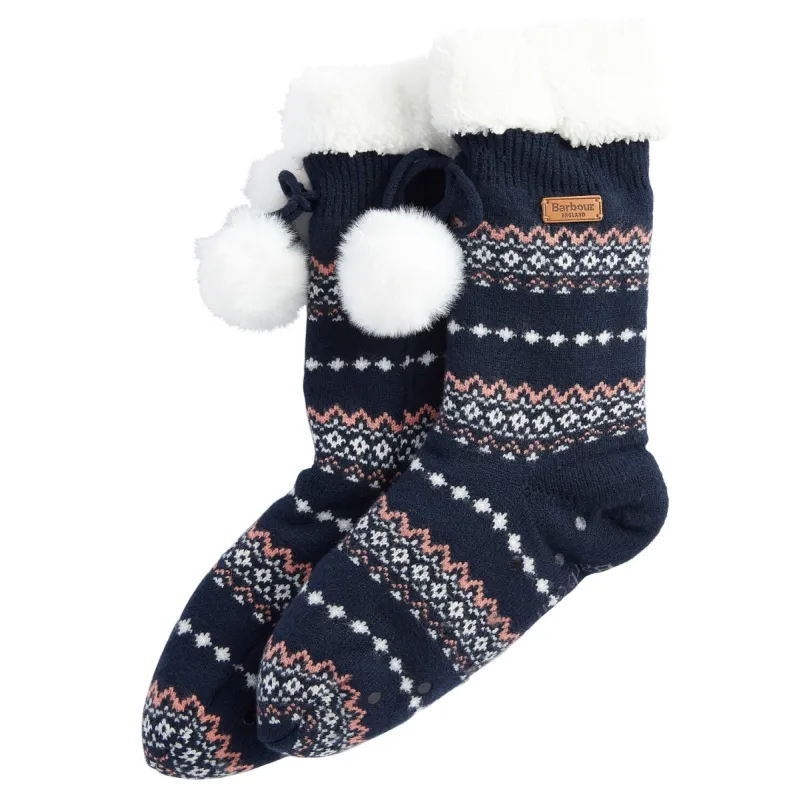 FAIRISLE  Lounge Socks Womens Pink/Navy sold by House of Slippers