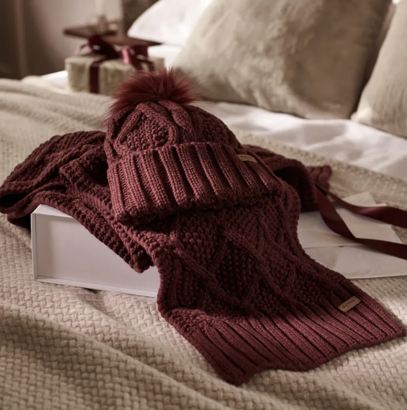 RIDLEY BEANIE & SCARF Gift Set Womens Cabernet sold by House of Slippers