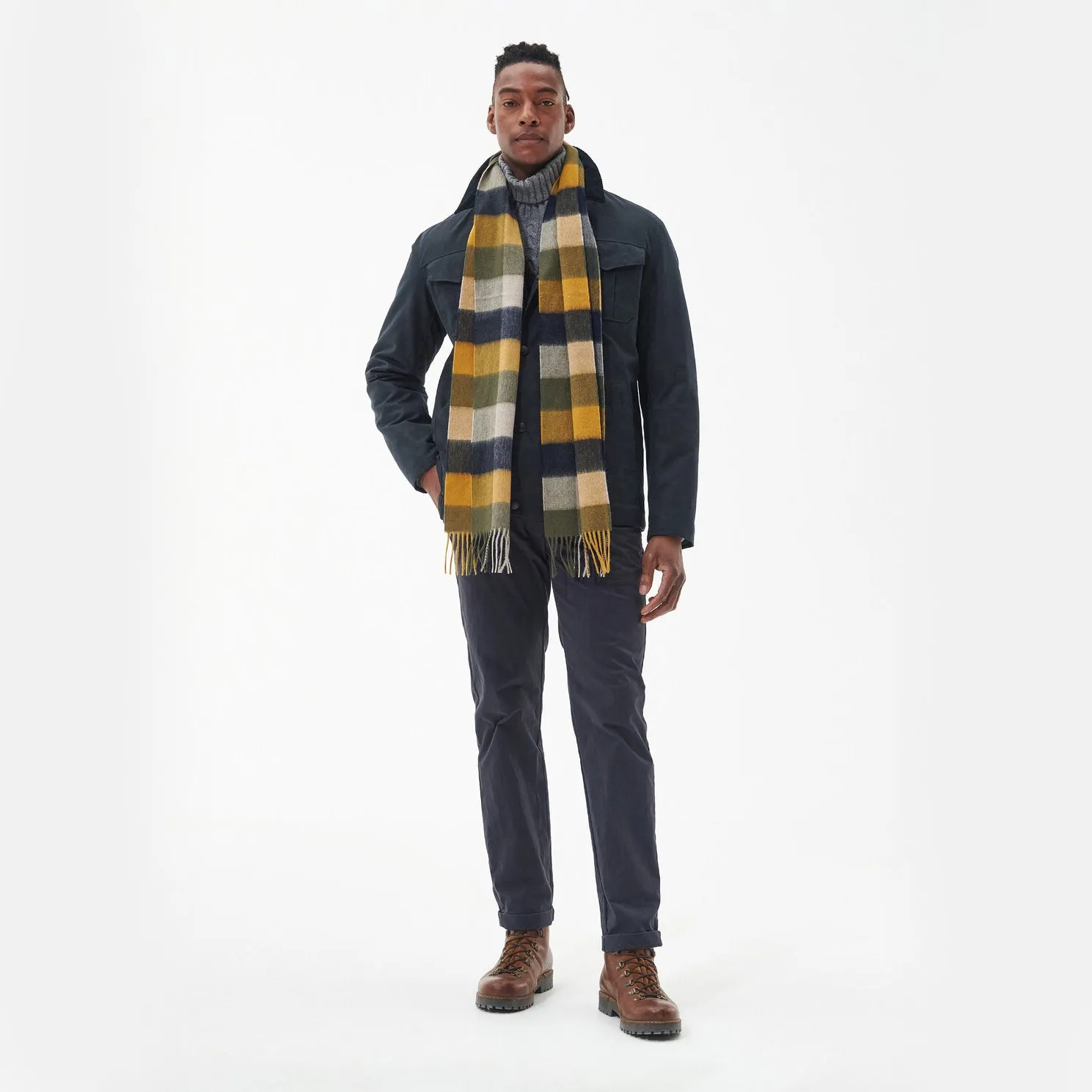 Barbour LAMBSWOOL TATTERSALL Scarf Unisex Adults Forest Mist sold by House of Slippers product image thumbnail 3