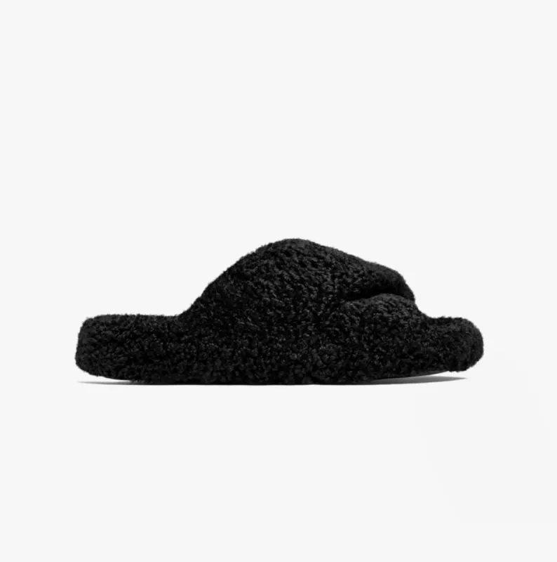 FitFlop iQUSHION D-LUXE Womens Cross Slides All Black sold by House of Slippers