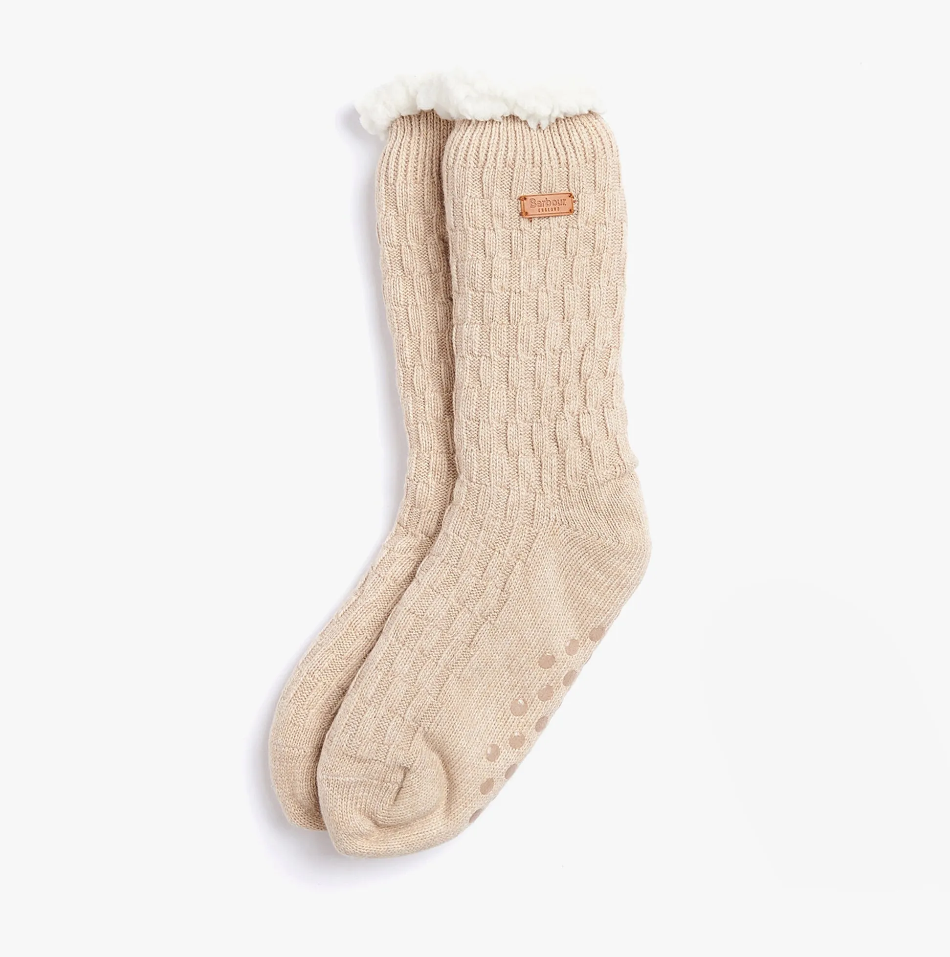 Barbour CABLE KNIT LOUNGE Socks Womens Socks Oatmeal sold by House of Slippers