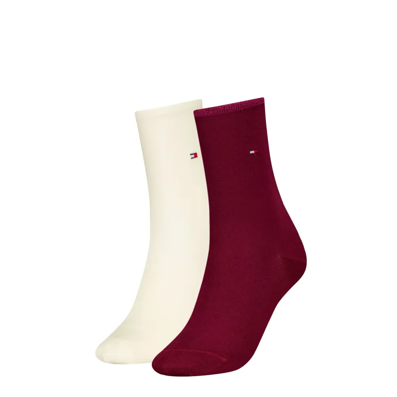 Tommy Hilfiger 2 Pack Womens Crew Socks Deep Rouge made by Tommy Hilfiger