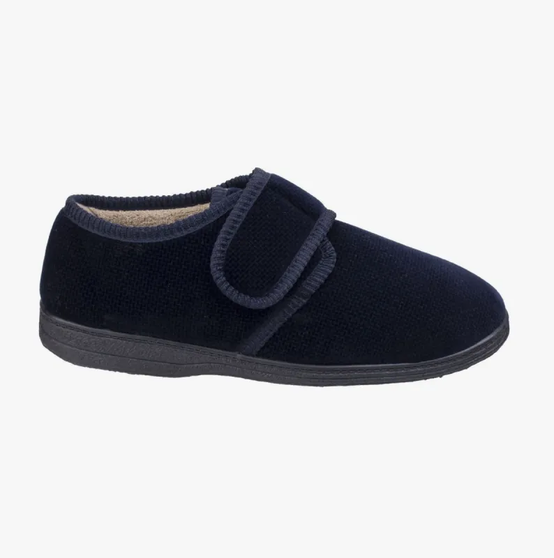 Fleet & Foster SAM Mens Velour Full Slippers Navy sold by House of Slippers