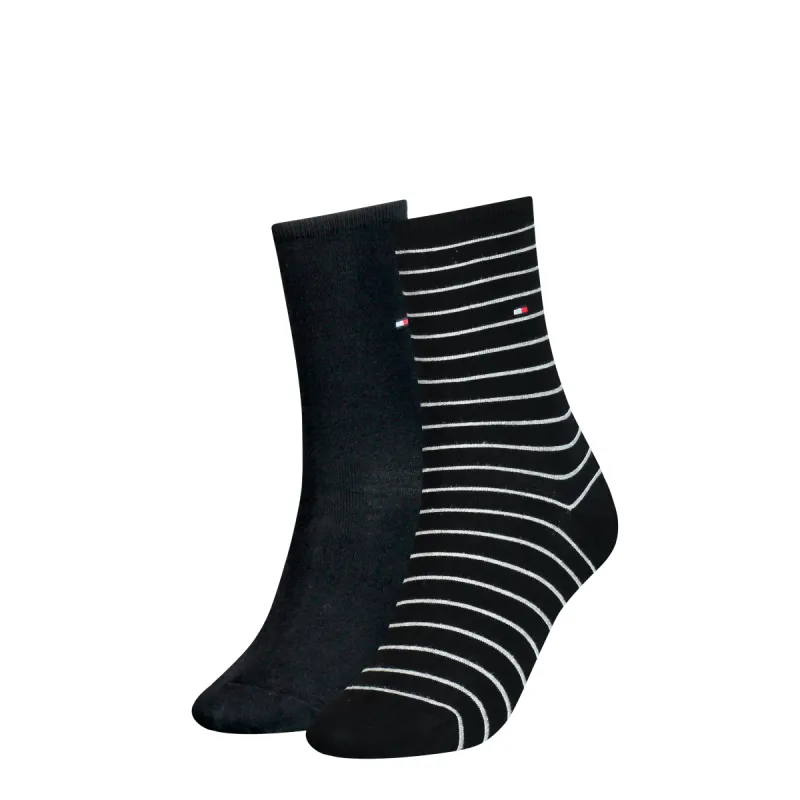 Tommy Hilfiger 2 Pack Womens Crew Stripe Socks Black sold by House of Slippers