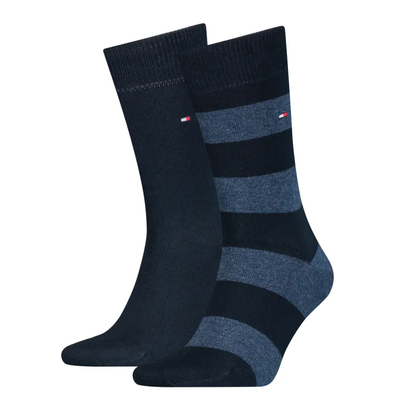 Tommy Hilfiger 2 Pack Mens Crew Stripe Socks Dark Blue made by Tommy Hilfiger