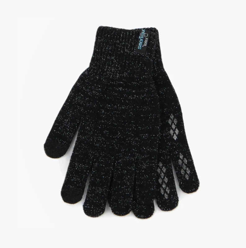 STRETCH KNITTED SMARTOUCH GLOVES Womens Black Sparkle sold by House of Slippers