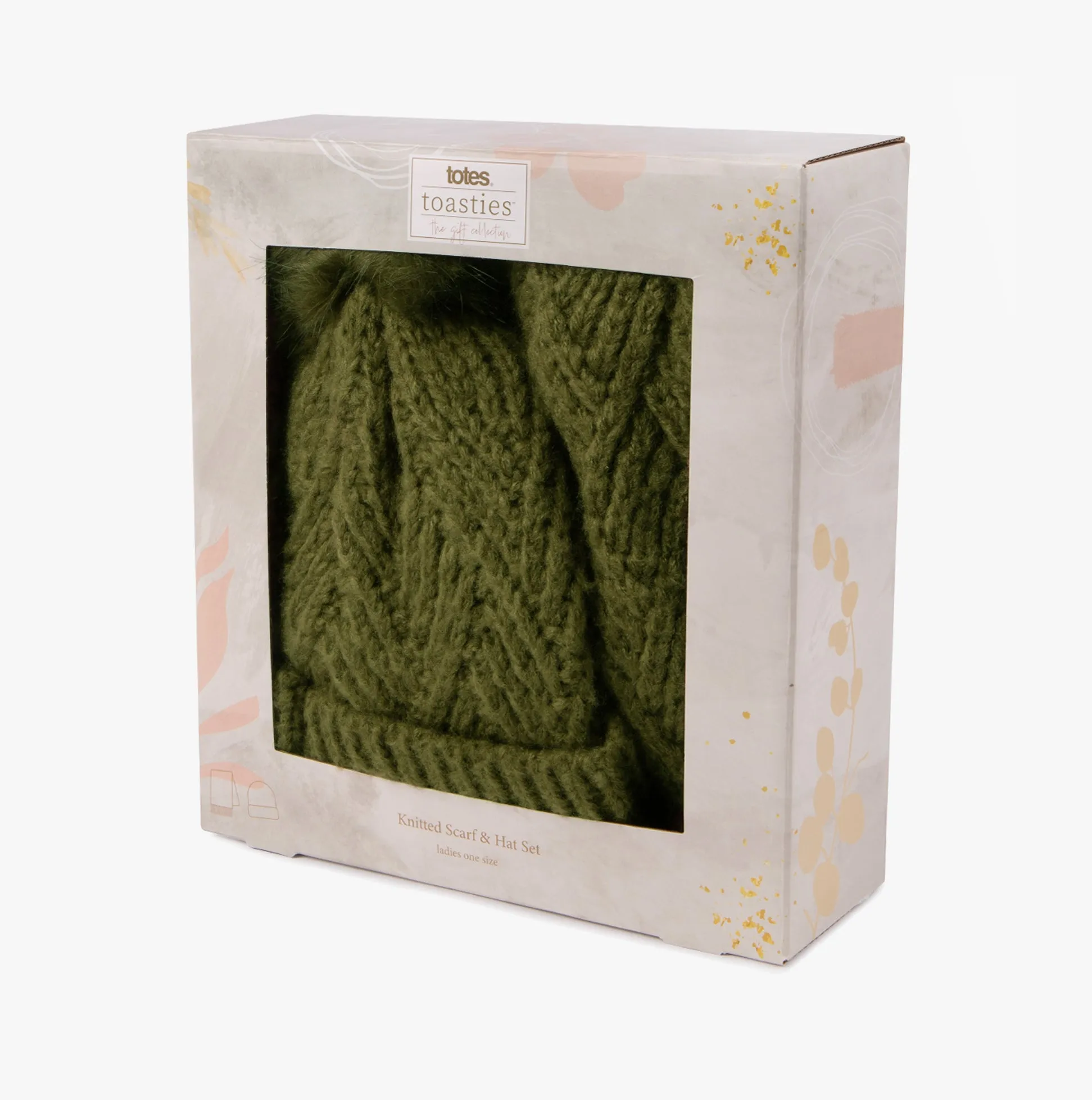 KNITTED Hat & Scarf Set Womens Khaki sold by House of Slippers product image thumbnail 3