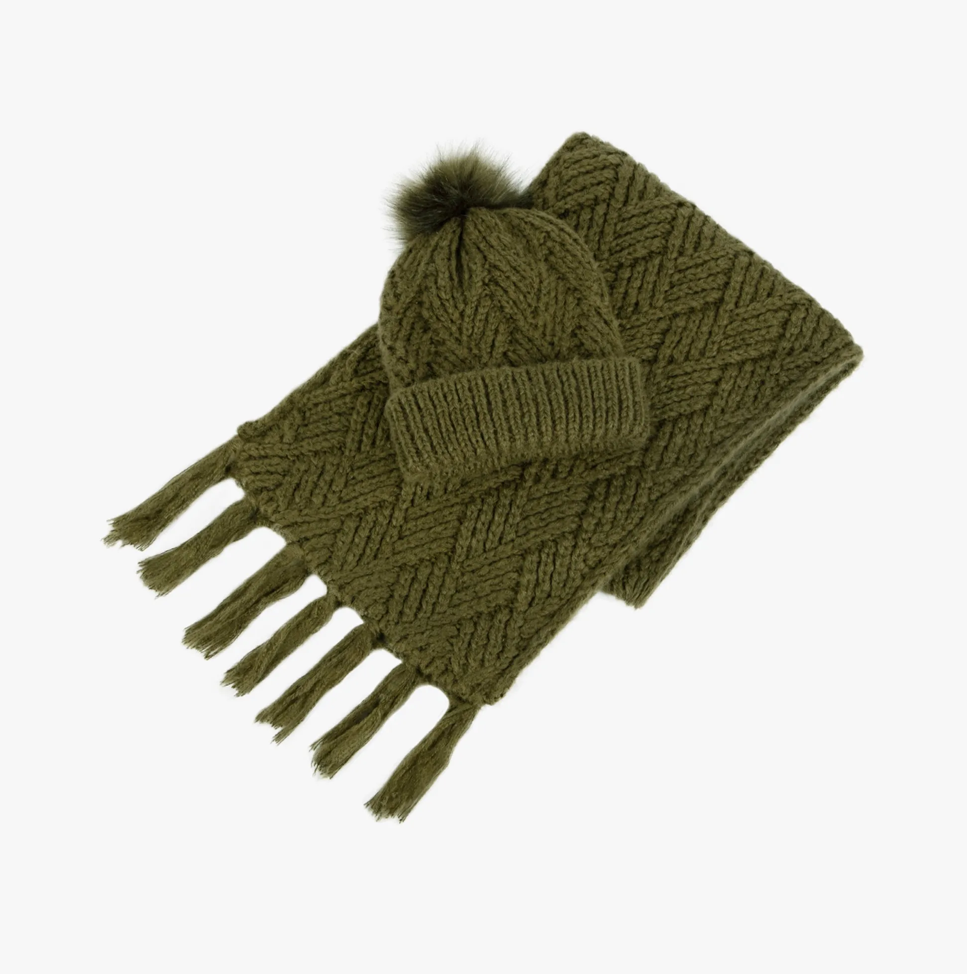 KNITTED Hat & Scarf Set Womens Khaki sold by House of Slippers product image thumbnail 2