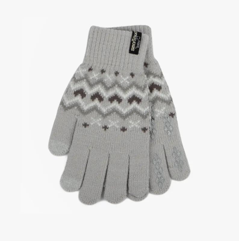 STRETCH KNITTED SMARTOUCH GLOVES Womens Grey Fair Isle sold by House of Slippers