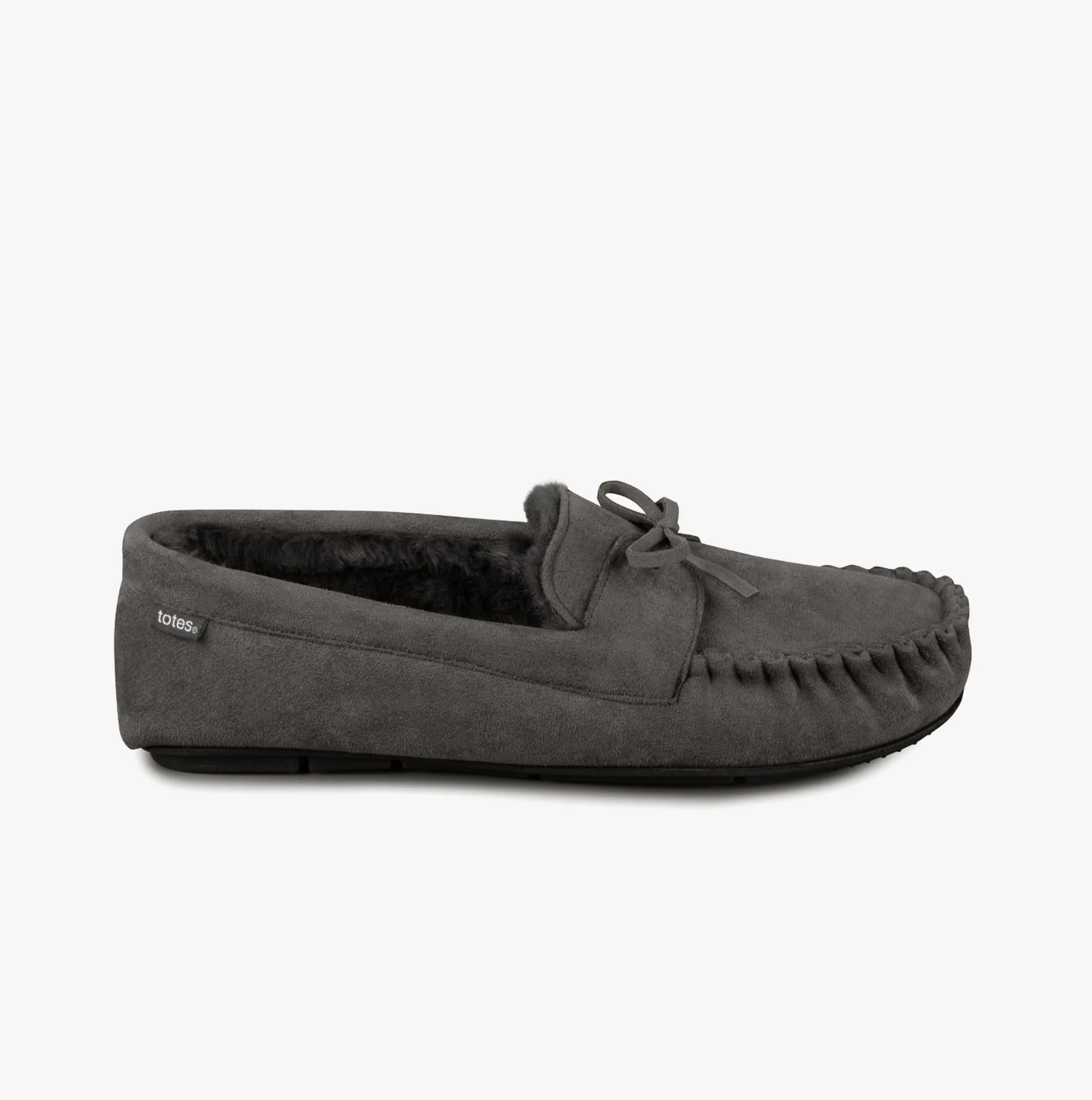 SUEDETTE MOCCASIN Slippers WITH FAUX FUR LINING Mens Grey sold by House of Slippers