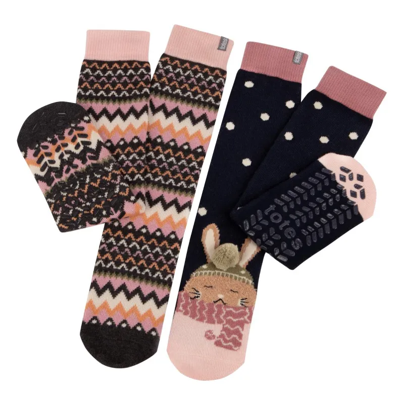 Totes Toasties ORIGINAL SLIPPER SOCKS (TWIN PACK) Womens Rabbit / Fairisle sold by House of Slippers