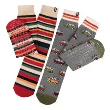 Totes Toasties ORIGINAL SLIPPER SOCKS (TWIN PACK) Mens Socks Campervan / Stripe sold by House of Slippers