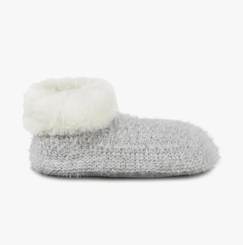 KNITTED TEXTURED BOOTIES Womens Grey sold by House of Slippers
