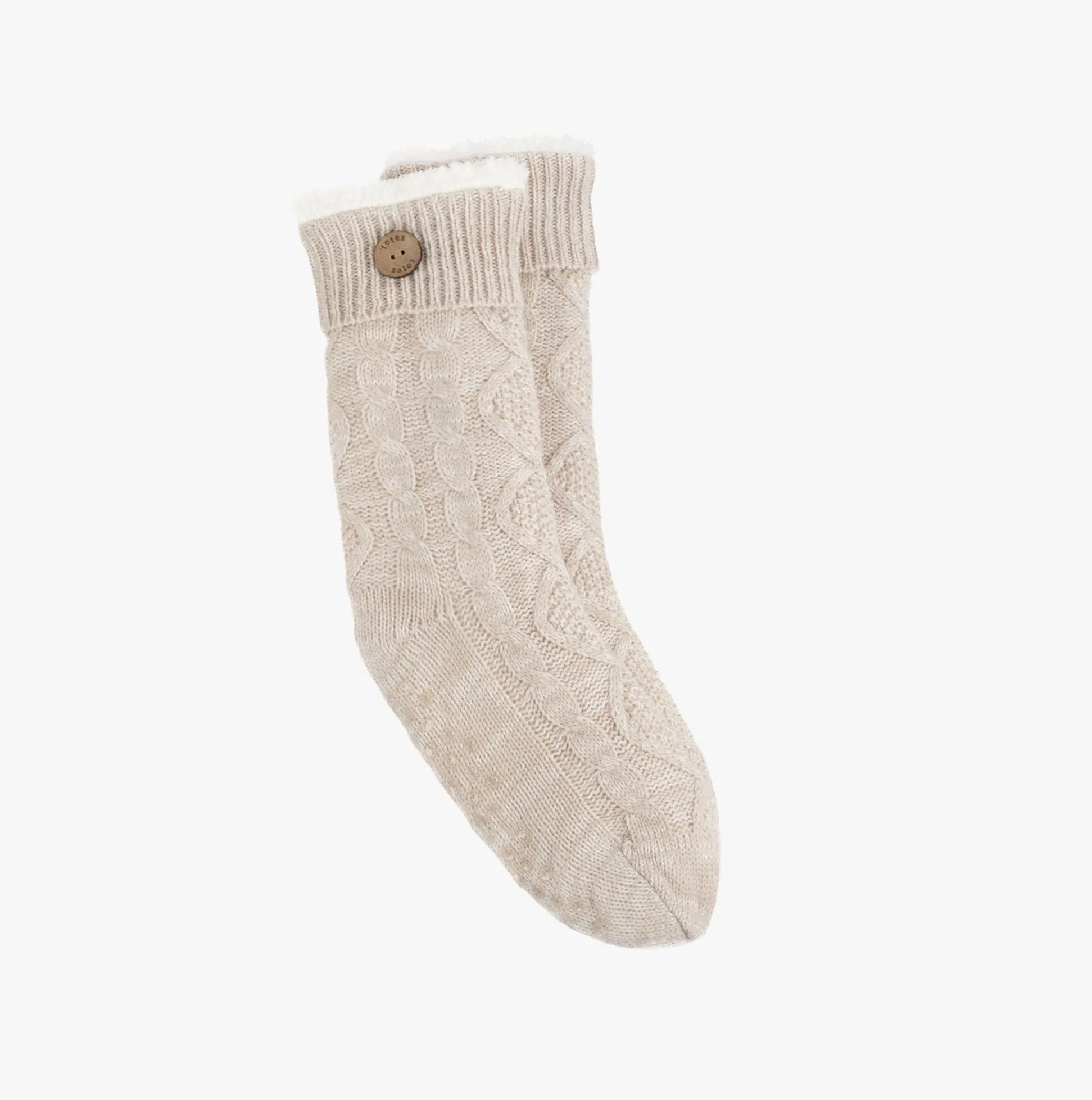 Totes Toasties TEXTURE SLIPPER SOCKS WITH BUTTON Womens Socks Biscuit sold by House of Slippers product image thumbnail 5