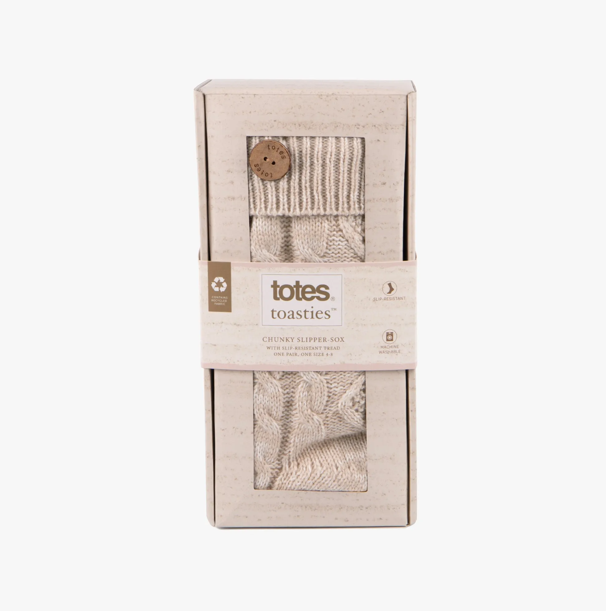 Totes Toasties TEXTURE SLIPPER SOCKS WITH BUTTON Womens Socks Biscuit sold by House of Slippers product image thumbnail 4