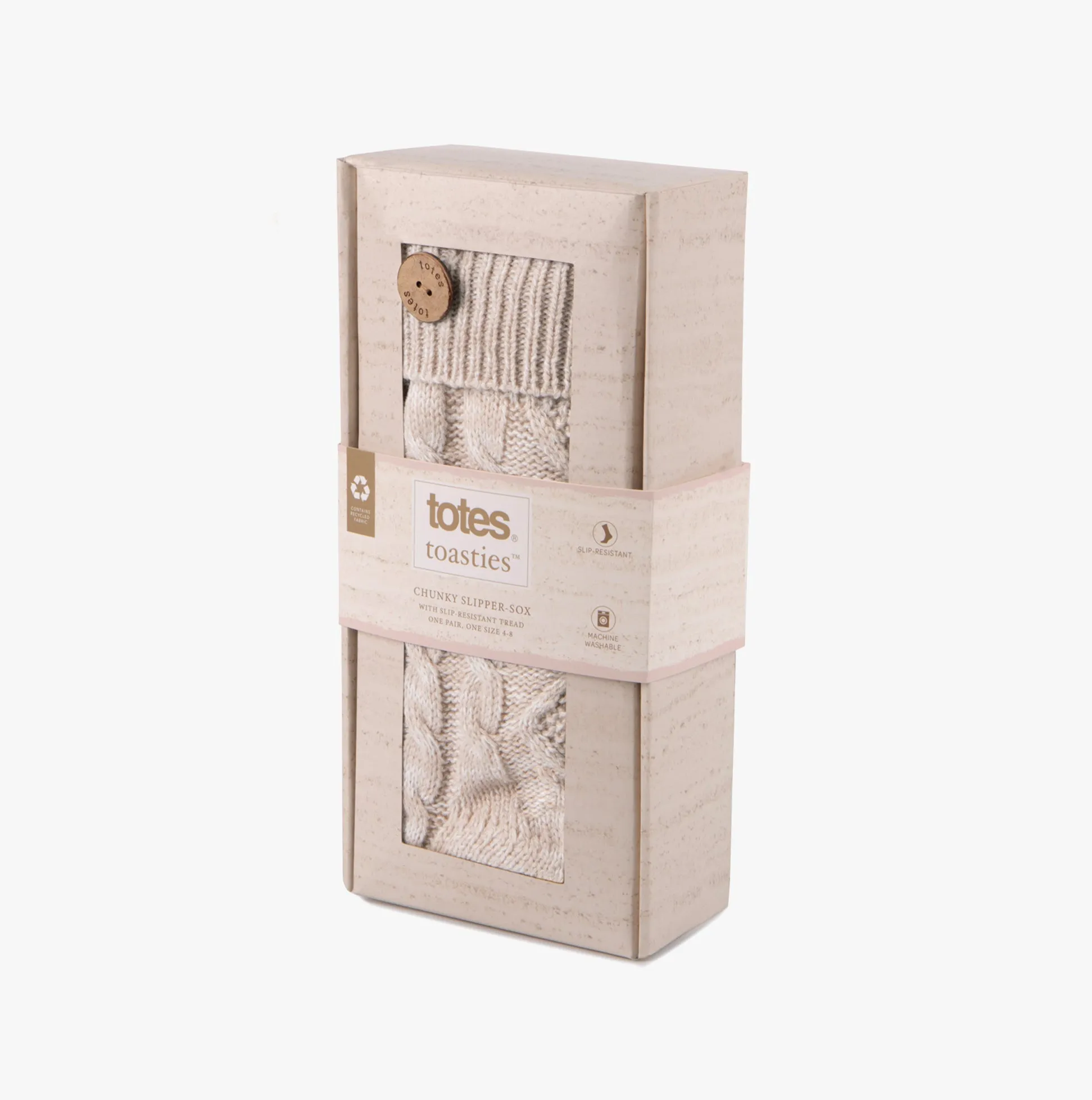 Totes Toasties TEXTURE SLIPPER SOCKS WITH BUTTON Womens Socks Biscuit sold by House of Slippers product image thumbnail 3